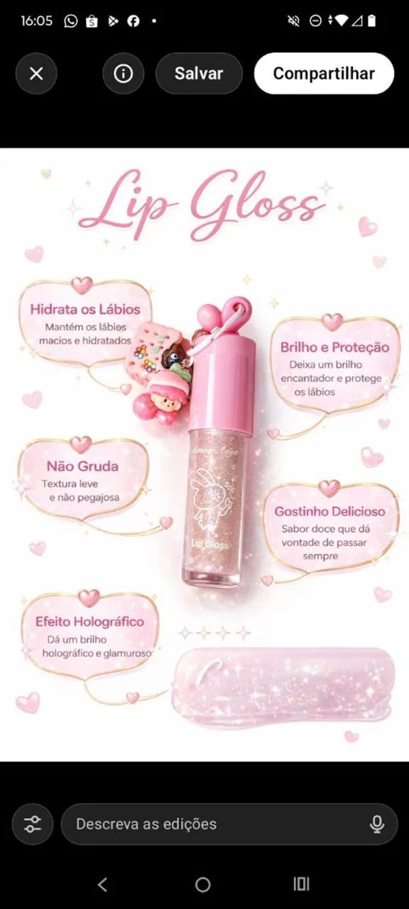 Gloss labial com chaveiro, lip gloss 