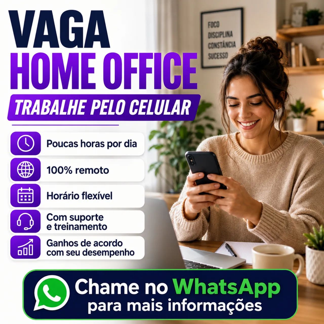 Vaga Home Office ? Trabalhe pelo Celular com Horário Flexível