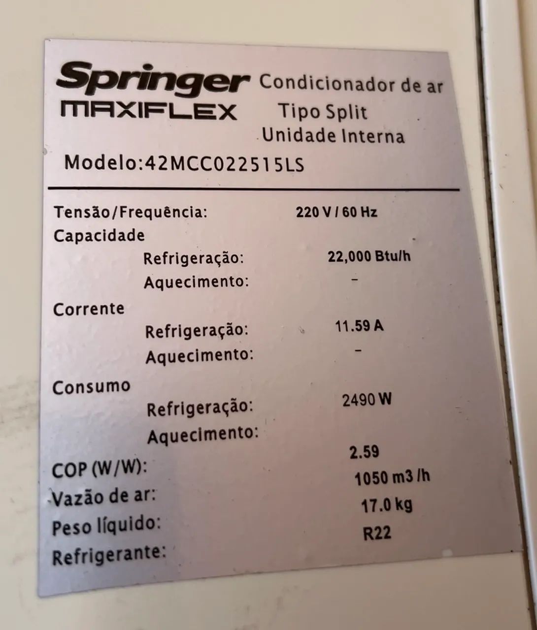 Ar Condicionado Springer 22.000btus (leia o anúncio)
