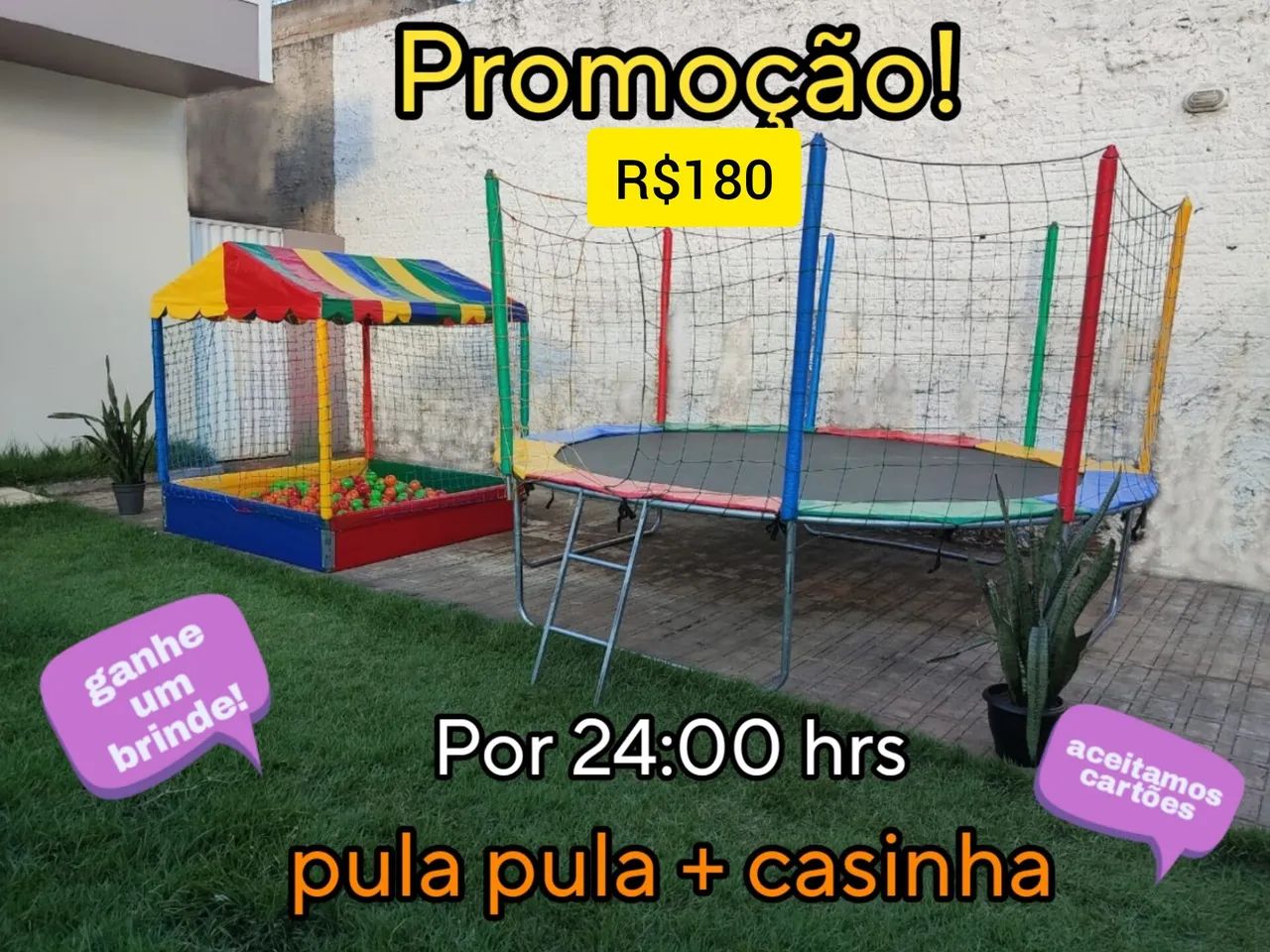 Pula pula e casinha de bolinhas 24h $180