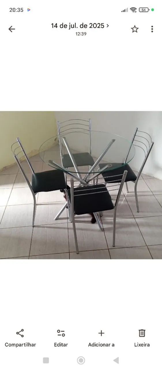 JOGO MESA TAMPO DE VIDRO COM 4 CADEIRAS 