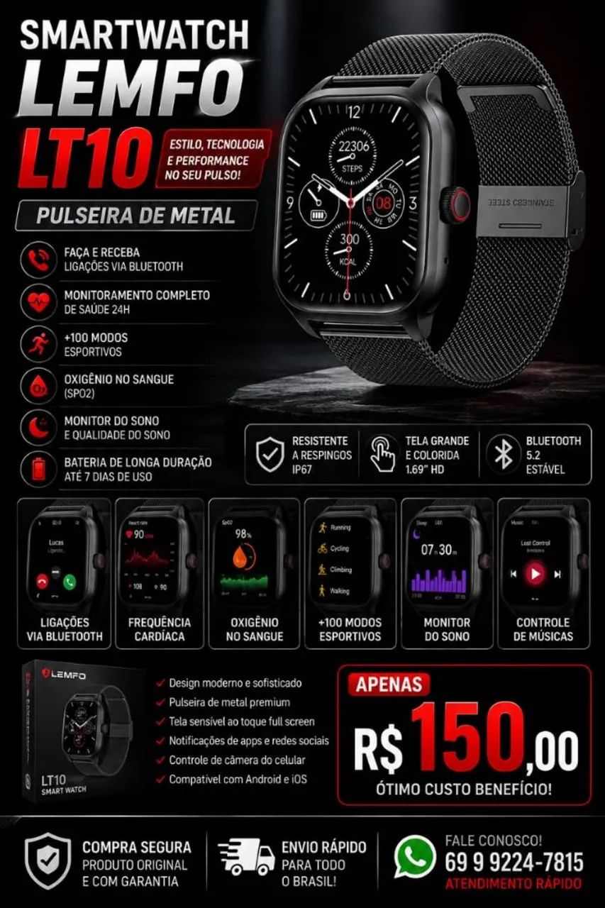 Relógio Smartwatch Lemfo LT10 