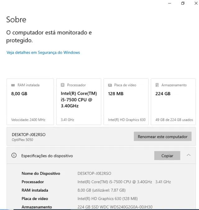 CPU / COMPUTADOR DELL OPTIPLEX 5050 I5 - 7 Geração - 8GB RAM - SSD 240GB - Foto 2