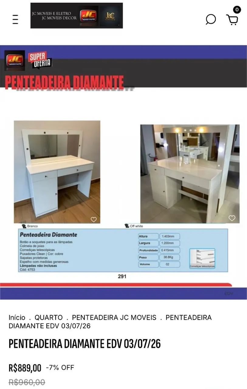 PENTEADEIRA DIAMANTE BRANCA 