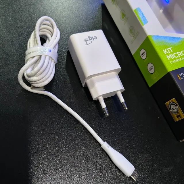 Carregador 5v micro usb para celular + cabo micro usb, cabo trançado reforçado original el