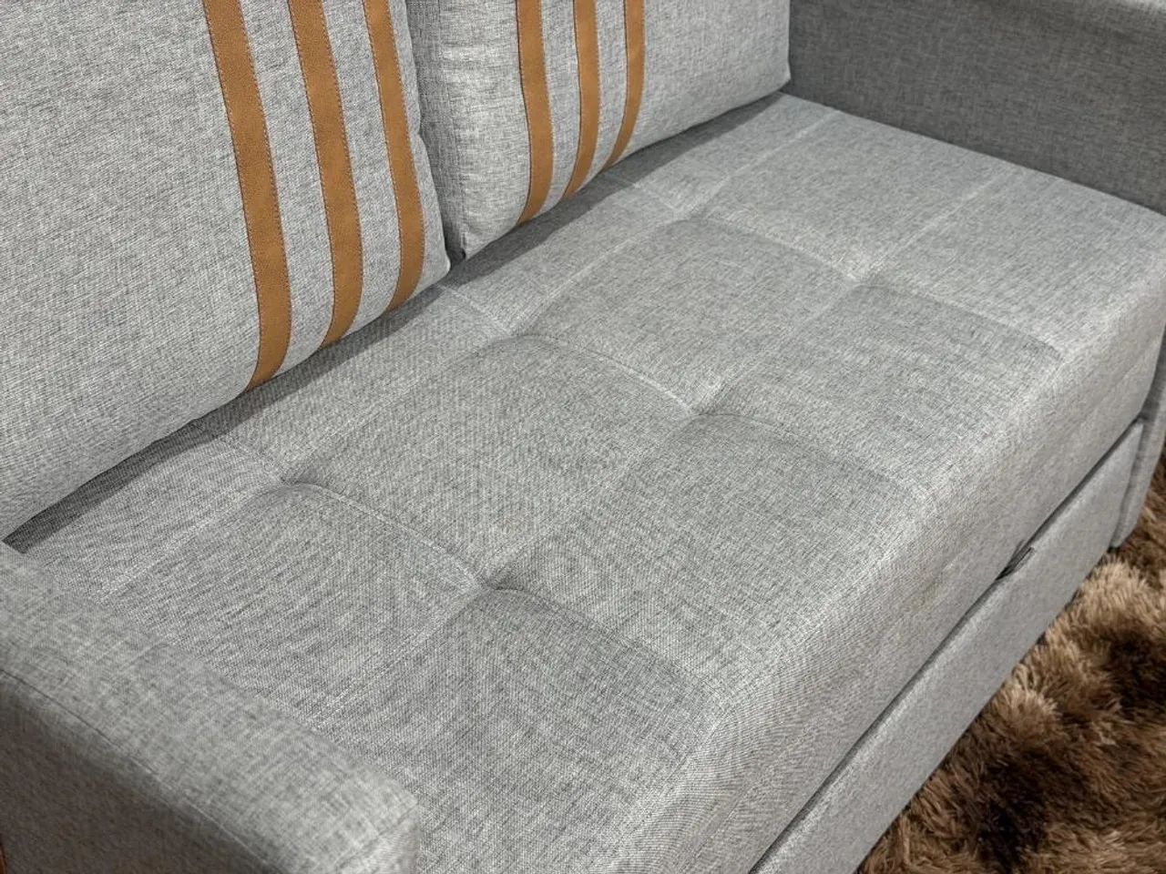 Sofa Cama Dominic 1.40m Linho/Marrom Courino Entrega Rápids - Foto 5