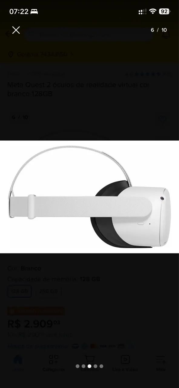 Oculus Quest 2 128GB Completo + 2 Controles | Estado de Novo