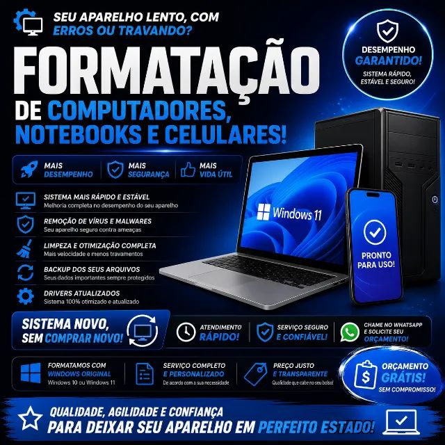 Formatação de Computadores, Notebooks e Celulares