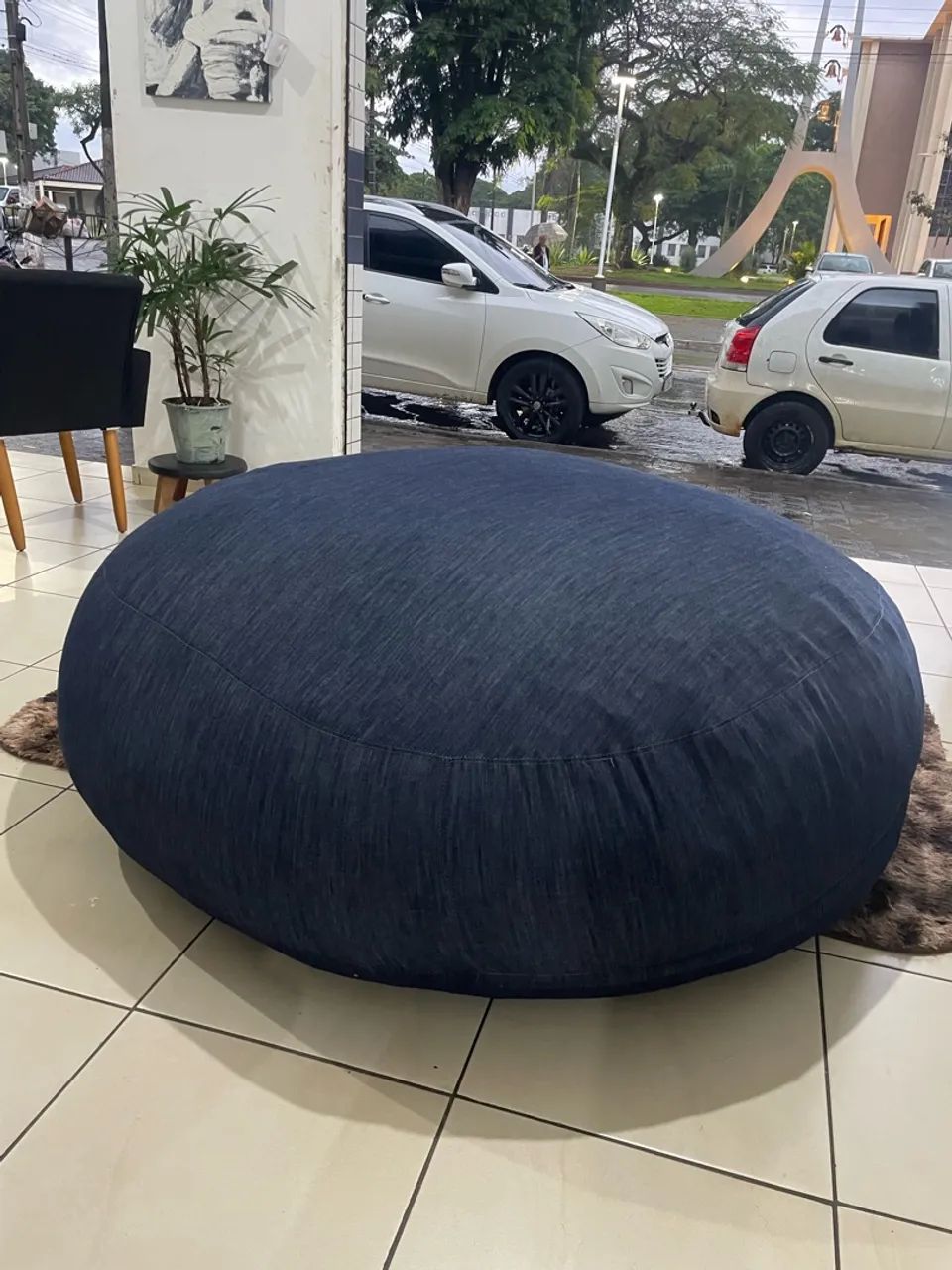Puff Redondo Gigante Azul-Marinho 1,40m para Sala e Quarto - Foto 2