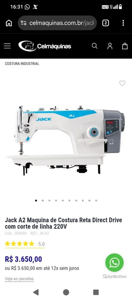 Máquina reta industrial Jack com corte de linha.