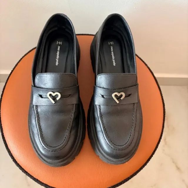 mocassin de couro preto