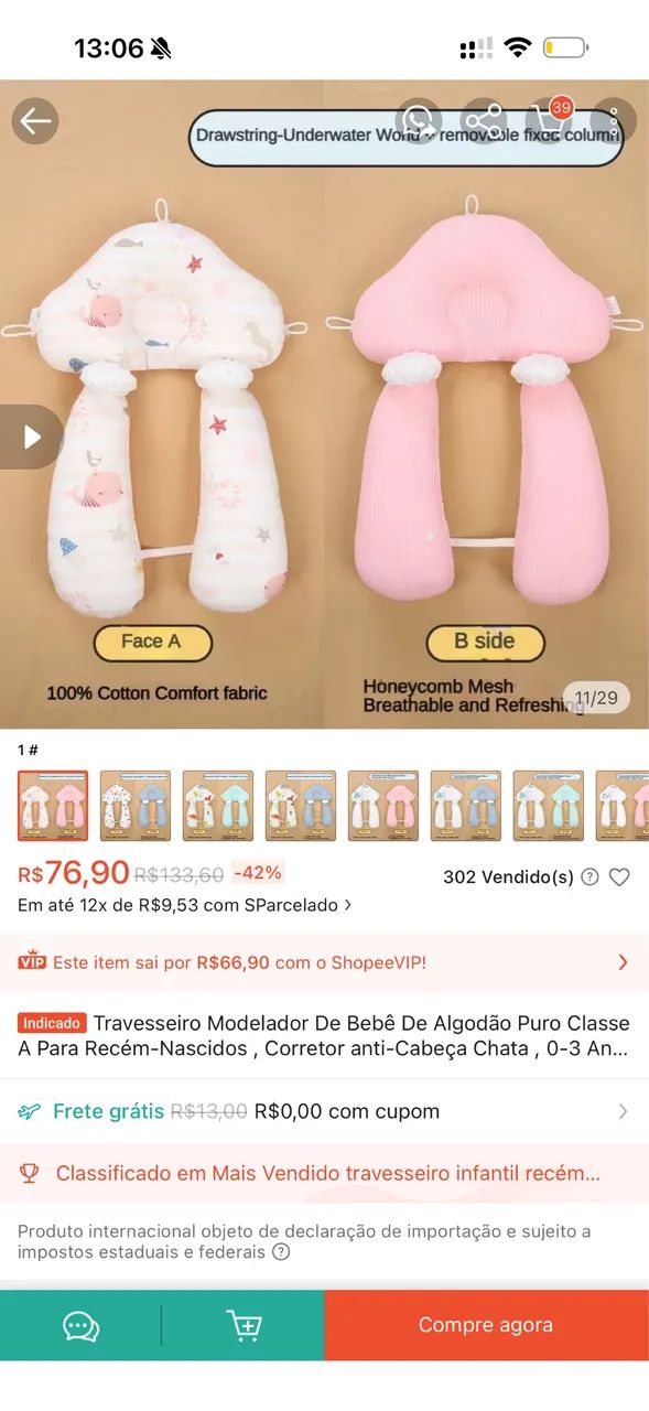 Travesseiro modelador de bebê 100% algodão  - Foto 4