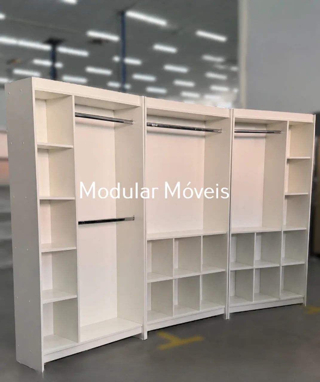 Kit 3 Cabideiros com Nichos - MDF Branco
