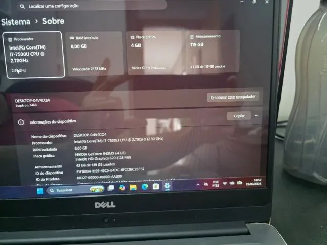 Notebook Dell Core i7 Todo Em Metal Com Placa de Vídeo Dedicada - Foto 5