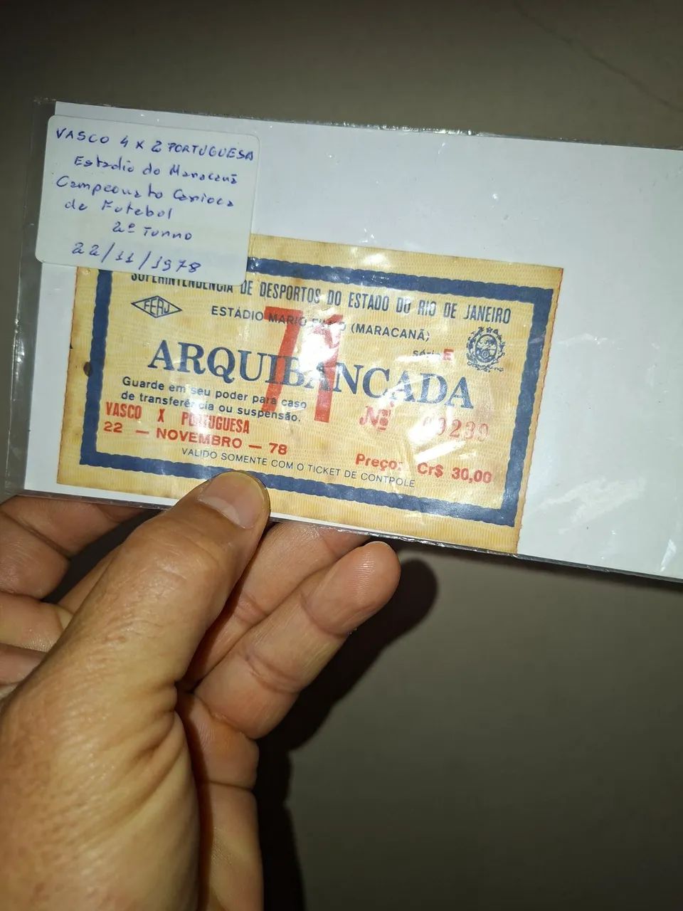 Ingresso antigo jogo Vasco X portuguesa 1978