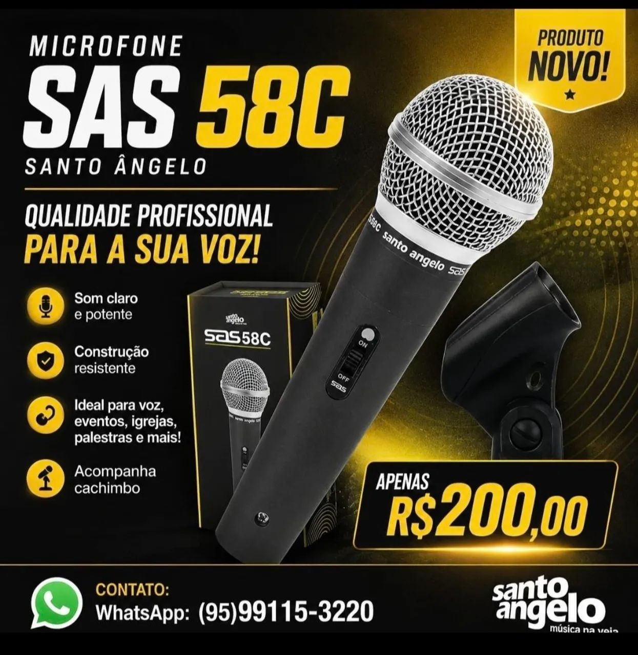 Vende-se microfone c/ fio Santo Ângelo SAS58c