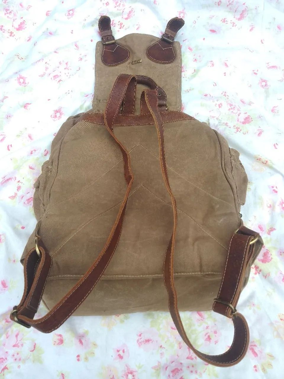 Mochila de couro e lona  - Foto 4