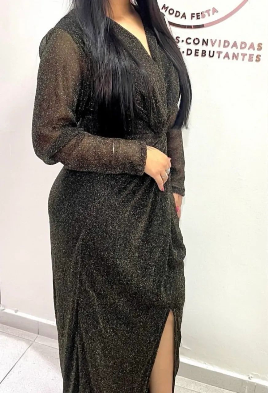 Vestido lurex preto com dourado  - Foto 2