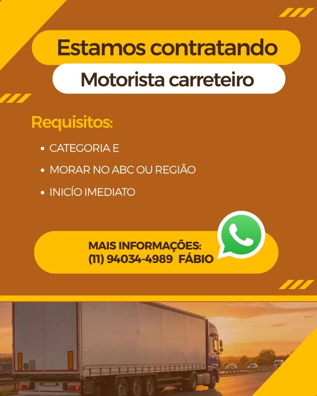 Contrata-se motorista carreteiro. 