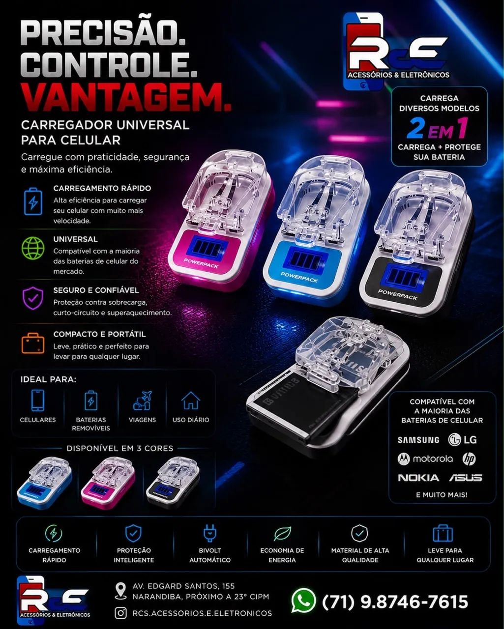 Carregador de Bateria Universal para Celular