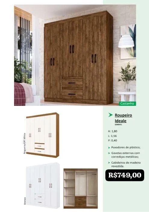 Guarda roupa  6 portas 2 Gavetas ideale