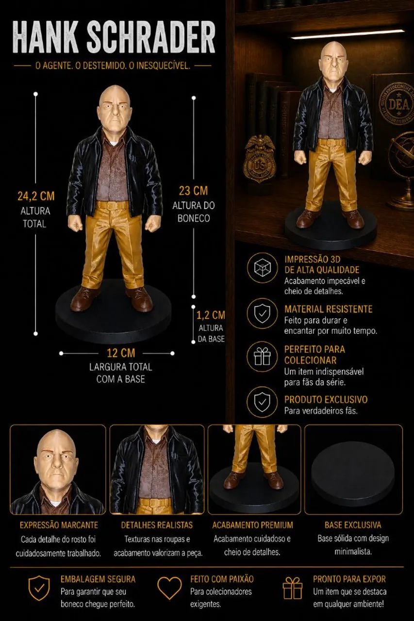 Boneco Hank Schrader Breaking Bad Colecionável 24,2 Cm - Foto 3