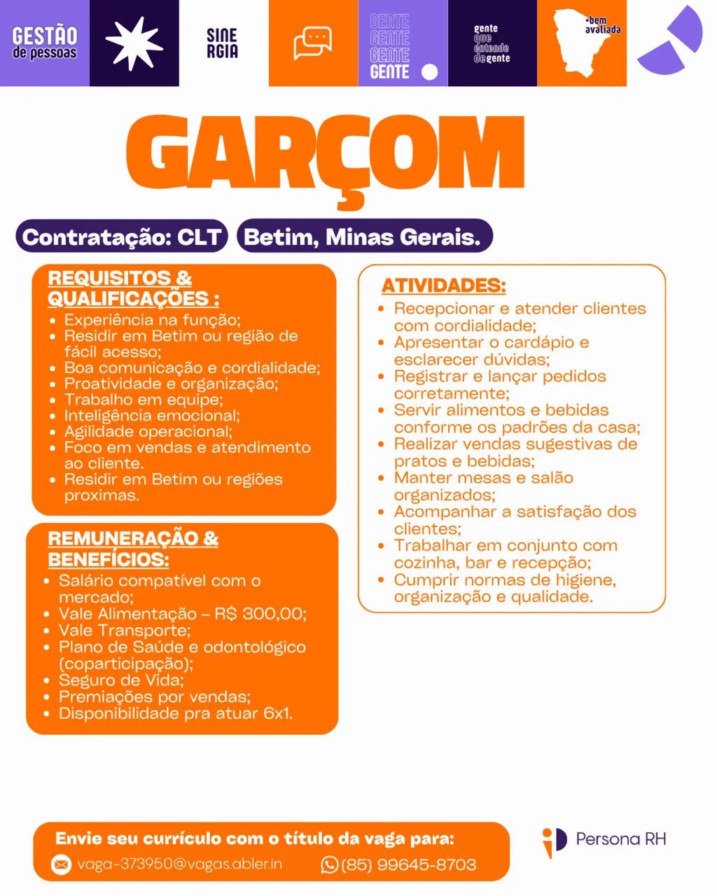 VAGA DE GARÇOM - MG 