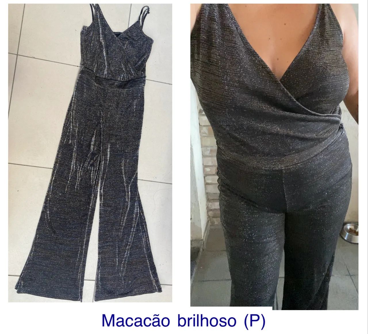 Macacão P preto brilhoso 