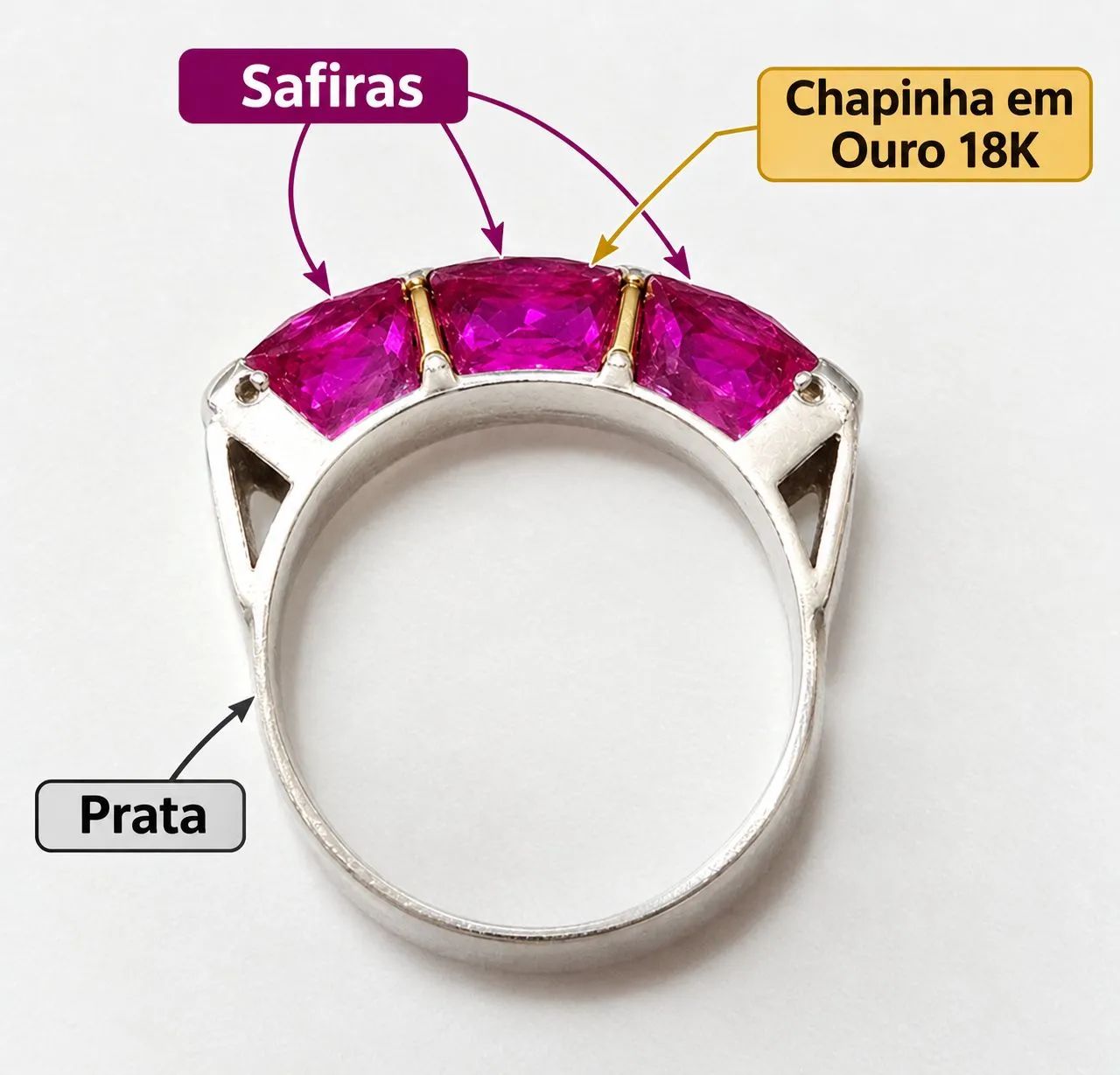 Joia de Prata, Ouro e Safiras - Foto 2