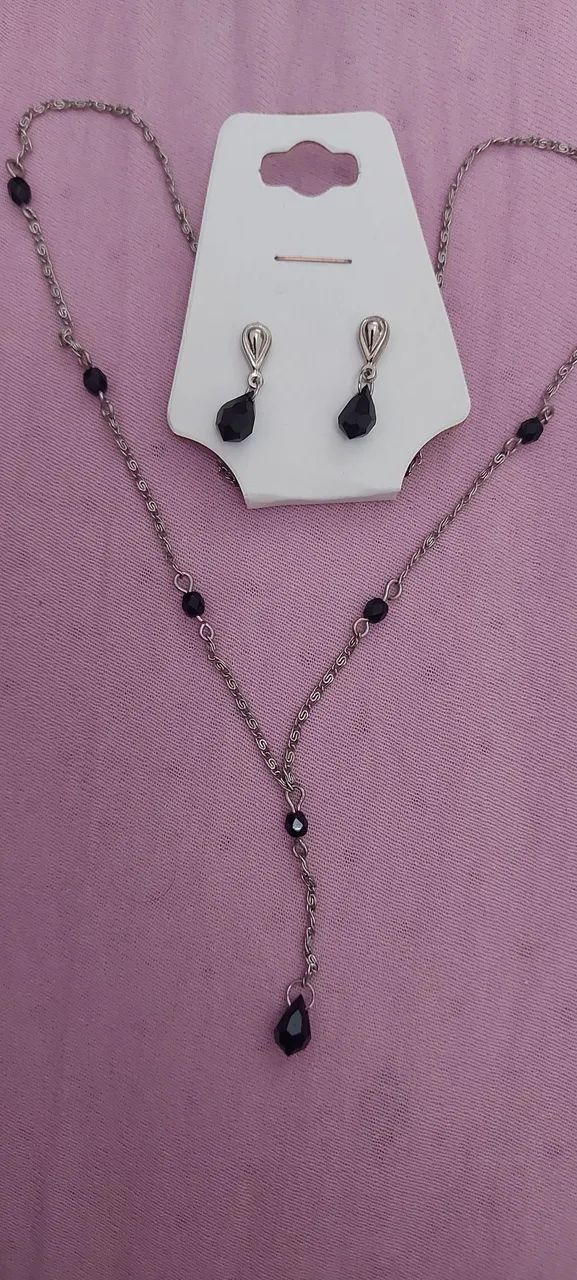 conjunto de colar e brincos com gotas de cristais, novo - Foto 4