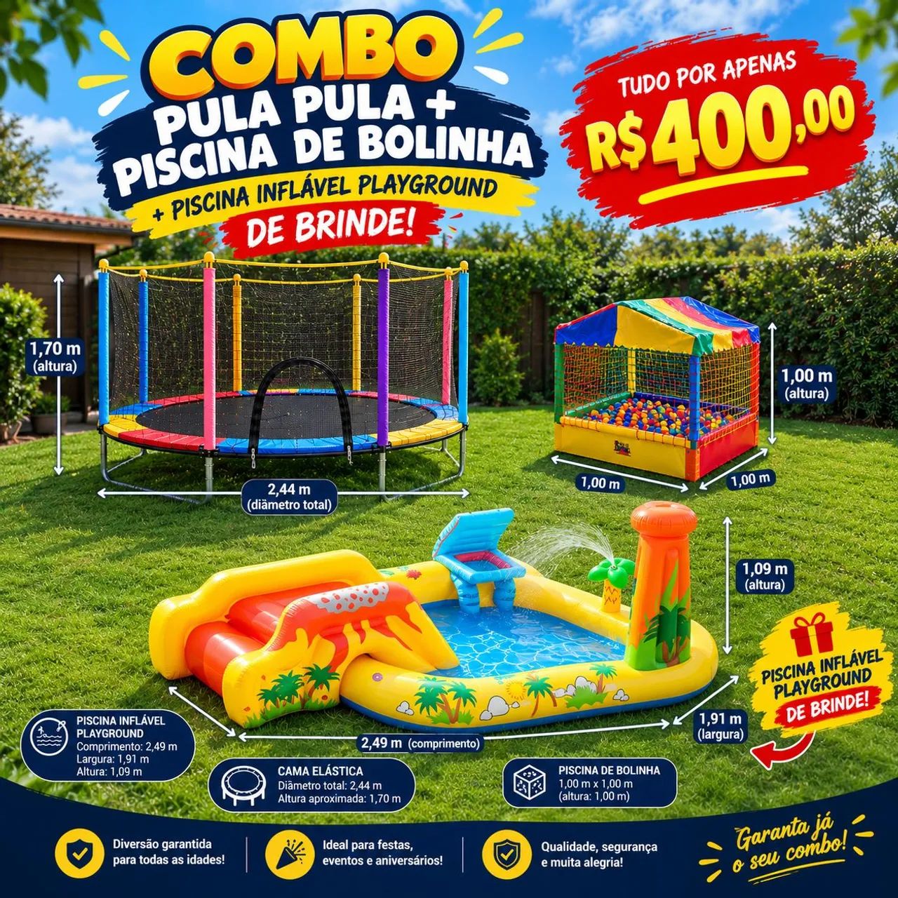 Pula-Pula + Piscina de Bolinhas + Playground  R$ 400