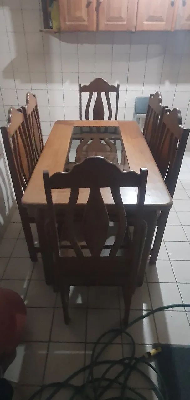Mesa de jantar madeira com vidro + 6 cadeiras - Foto 2
