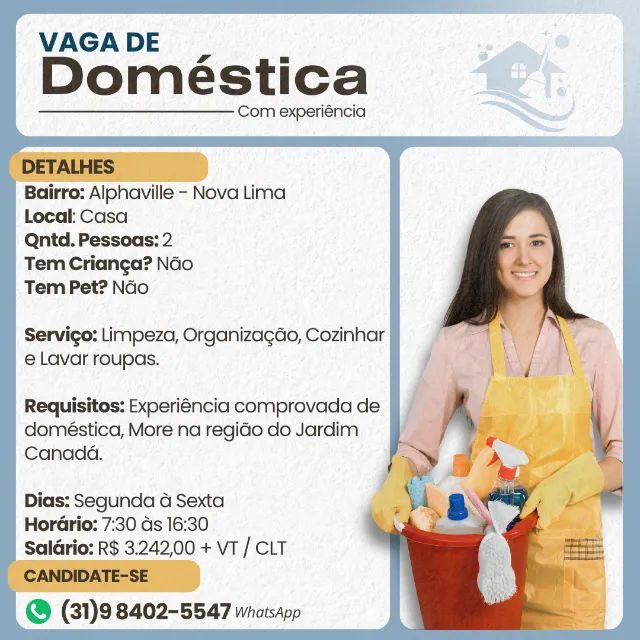Vaga de Doméstica - Alphaville, Nova Lima MG