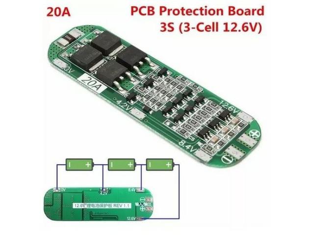 COD-AM147 Bms Placa 3s 12.6v 20a Li-ion Bateria De Lítio 18650 Arduino Automação Robot