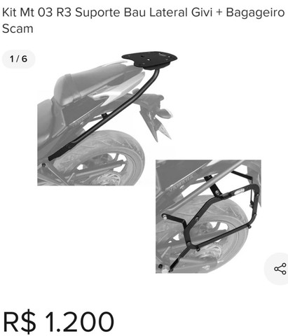 Kit completo suporte  baú traseiro + suporte baú laterais SCAM p/ Yamaha MT 03 ou R3 - Foto 5