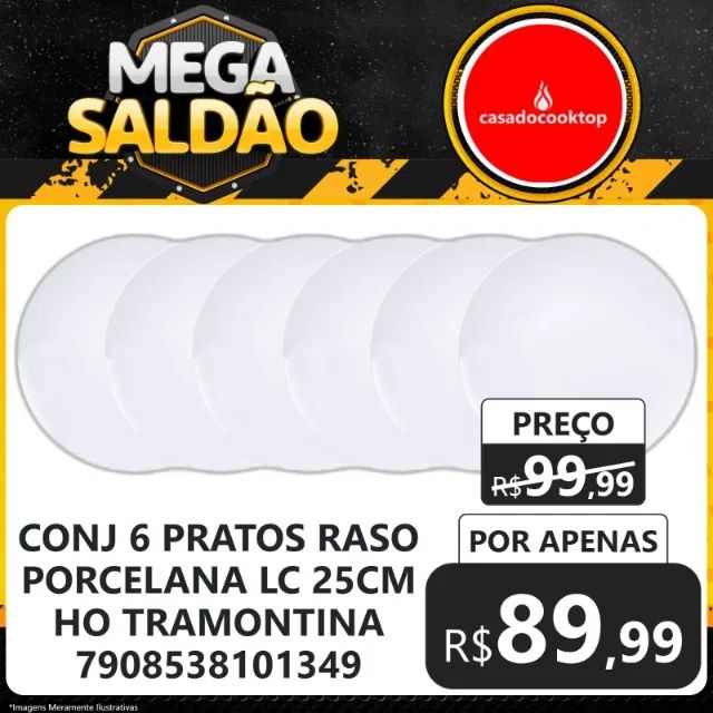 Prato raso porcelana lc 25cm ho tramontina Conj com 6 pratos
