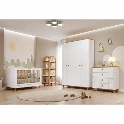 Quarto Infantil Cupcake, 100% MDF ( Roupeiro+Comoda+Berço+Estante ) - Permobili Baby
