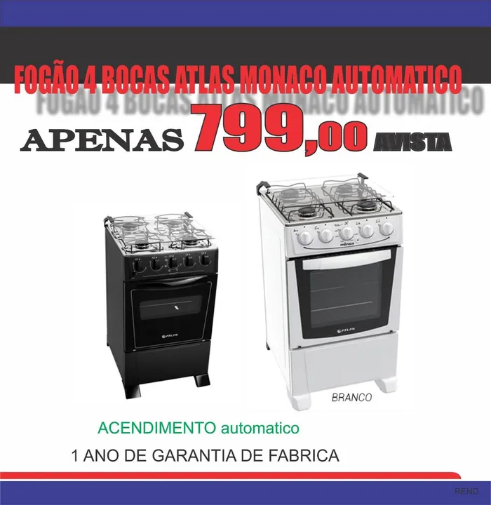 Fogão 4 Bocas Atlas Monaco Automático - Apenas R$ 799,00!
