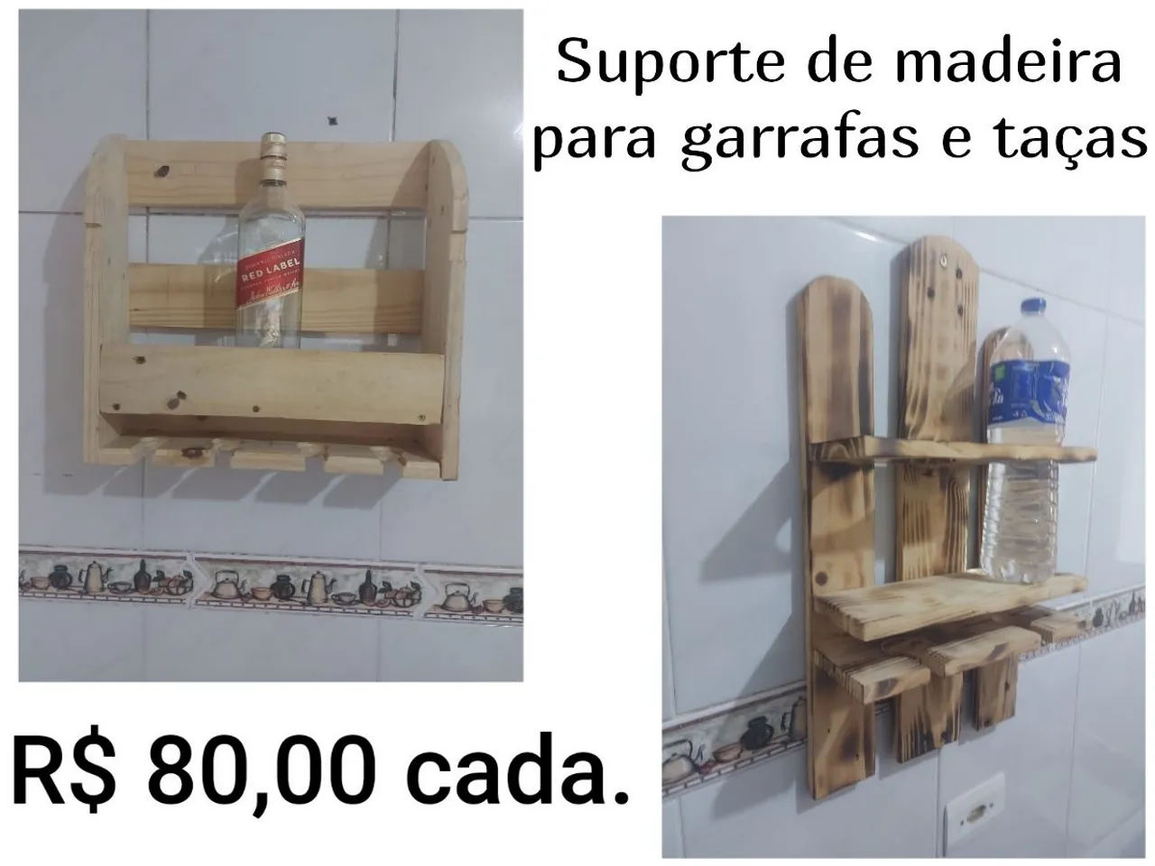 Suporte de madeira para garrafas e taças