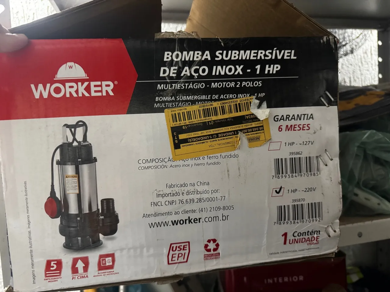 Bomba Submersível Aço Inox 1hp 750w 220v Worker