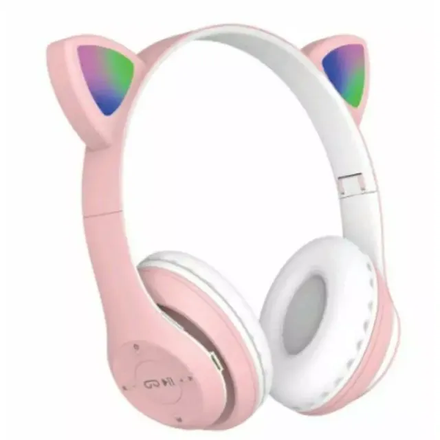 Fone de Ouvido Headphone Orelha Gatinha Rosa sem fio