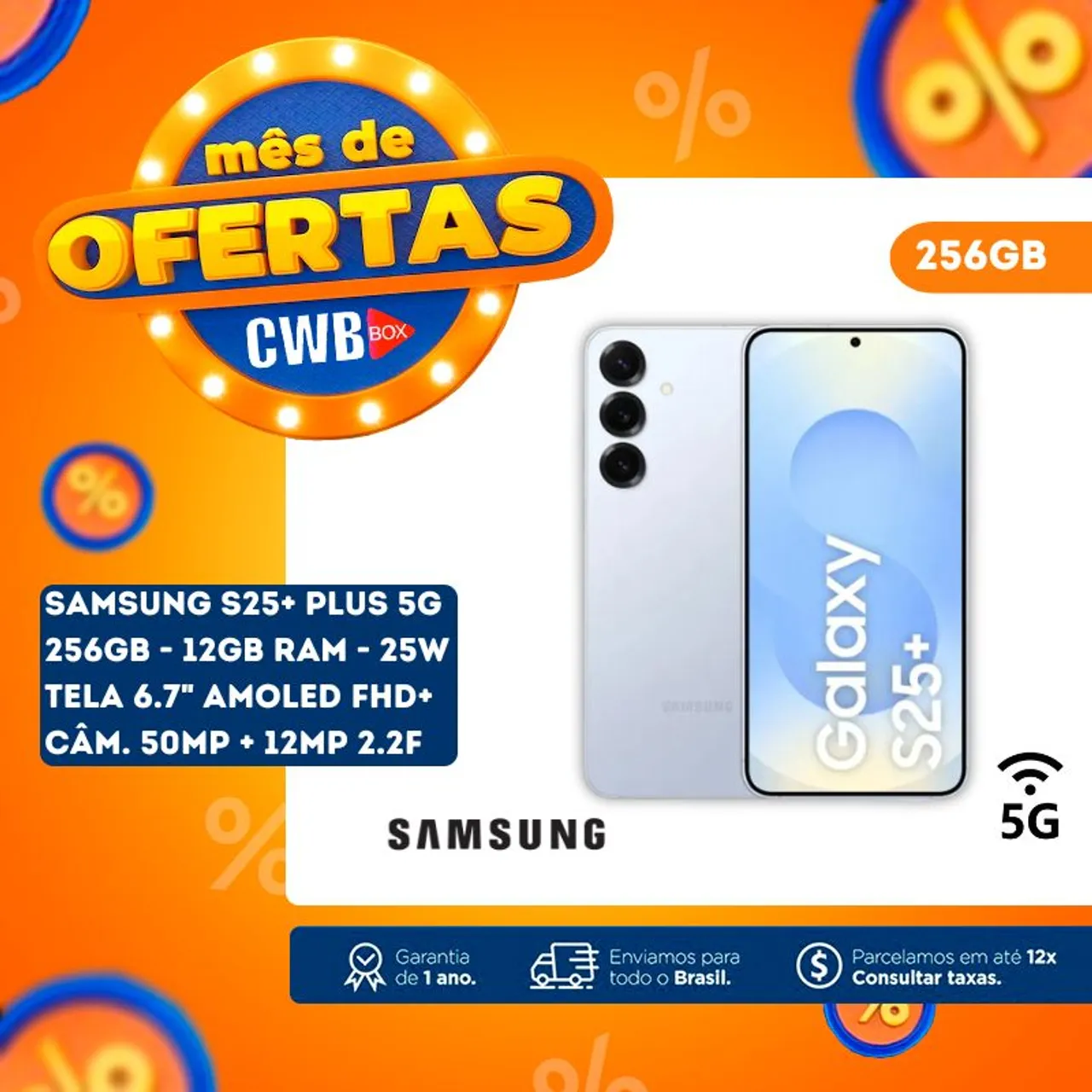 Samsung Galaxy S25 Plus 256GB 12GB Tela 6,7 Câmera 50MP PROMOÇÃO