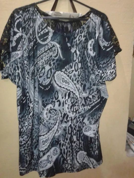 Blusa Trigresa Cinza com Renda    - Foto 2