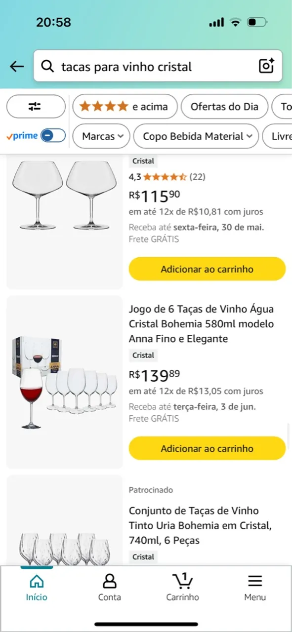 Taças de Vinho Bohemia
