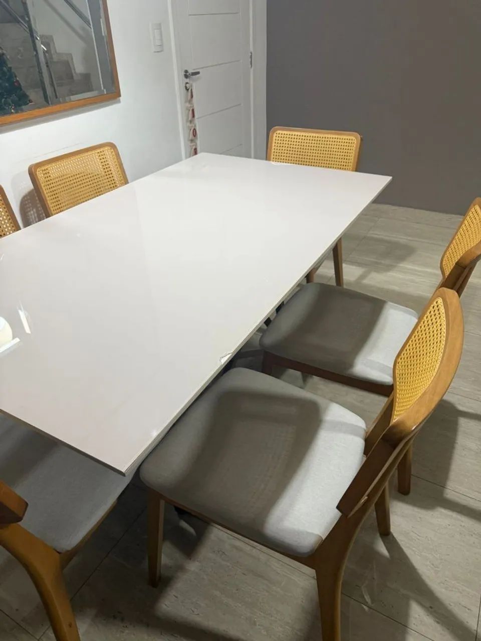 Conjunto de Mesa e cadeiras para sala de jantar off white - Foto 4