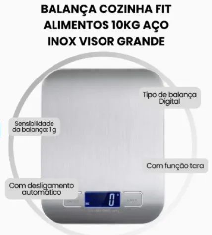 Balança Digital de Cozinha Inox alta precisão com Visor digital de ate 10Kg z1321 - Foto 3