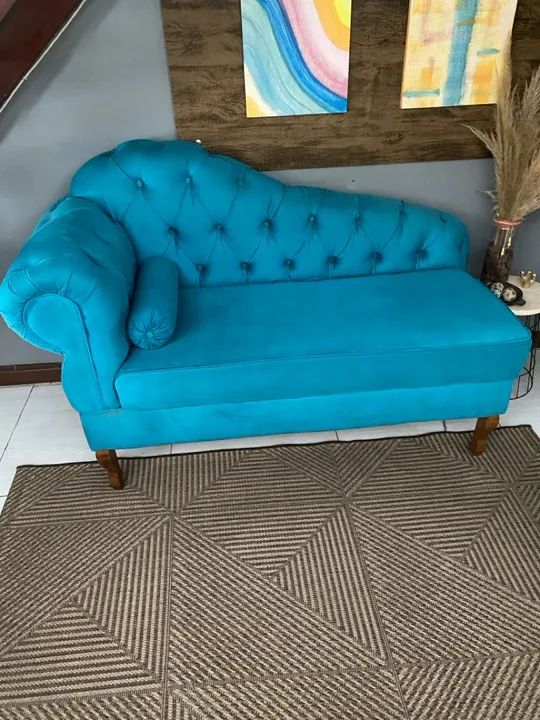 Sofá Chaise Longue Azul Turquesa