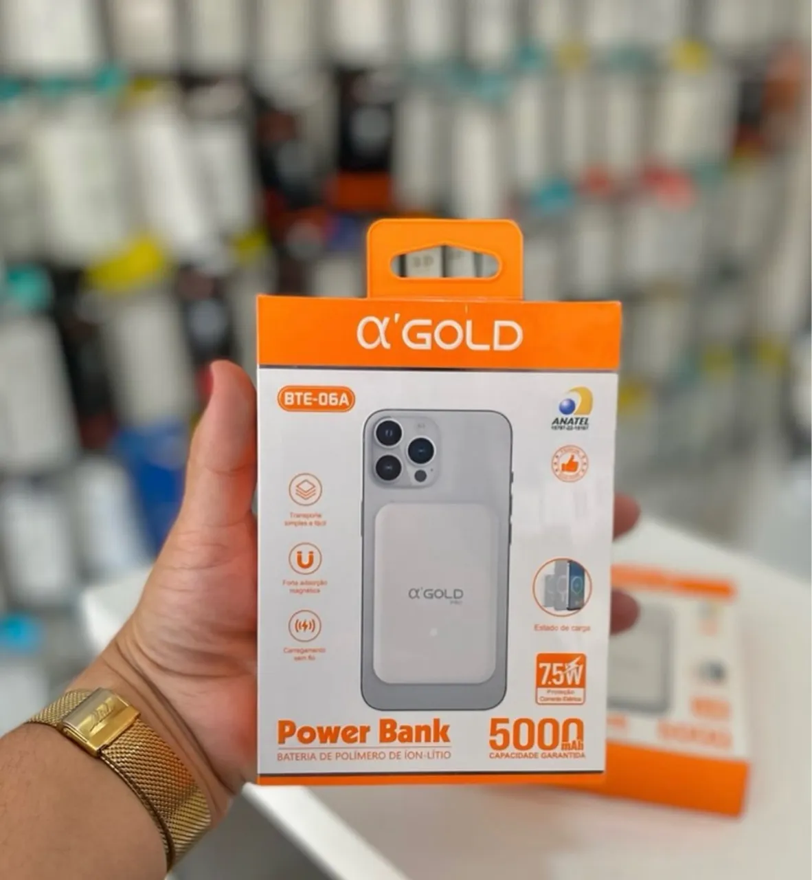 Power Bank Magnético ?'GOLD 5000mAh - Carregamento 7.5W