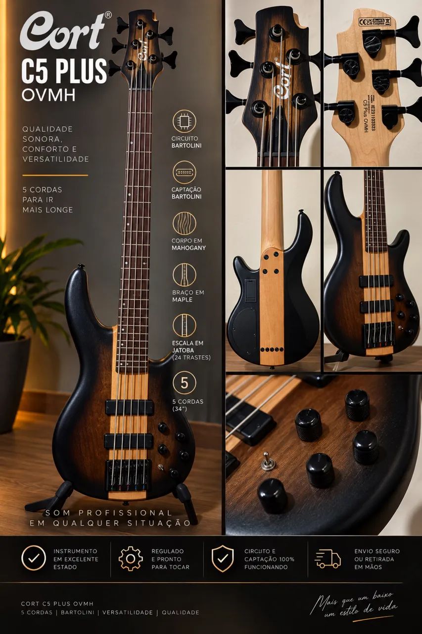 Contrabaixo Cort C5 Plus Bartolini