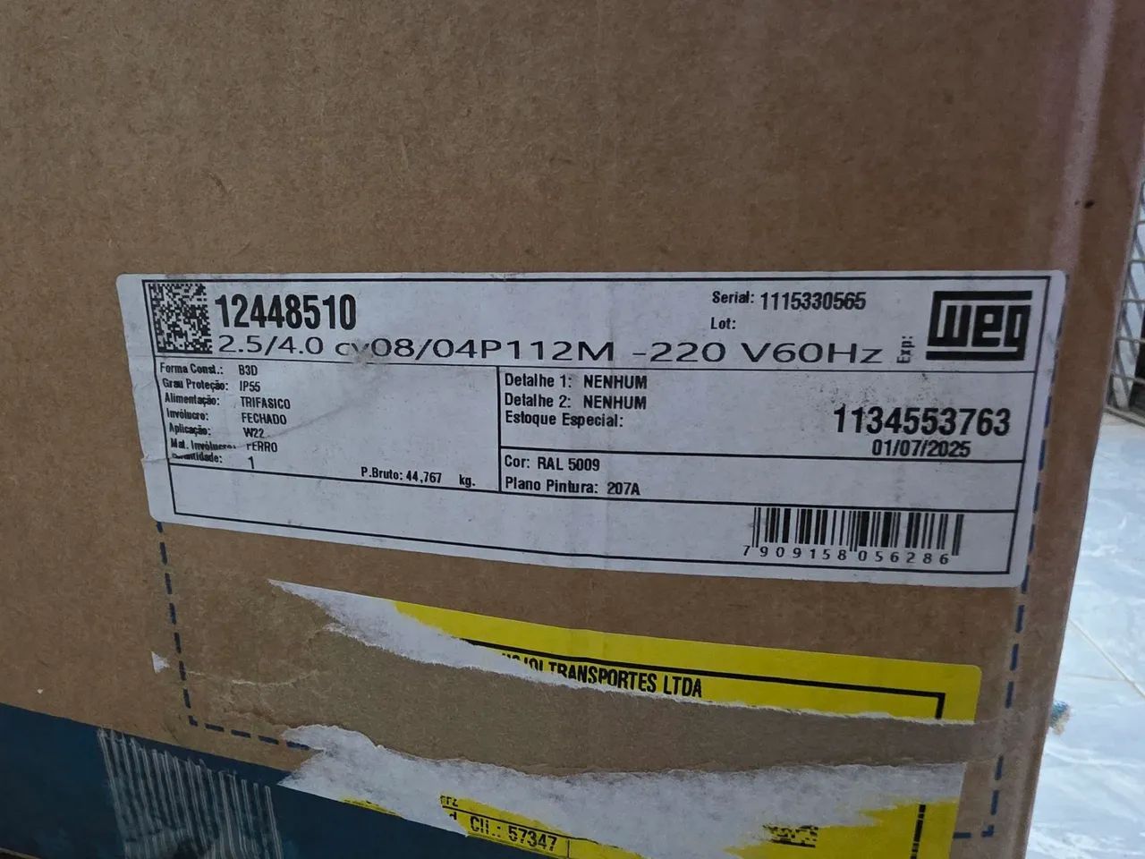 MOTOR WEG 220V TRIFÁSICO 4CV - NOVO - Foto 3